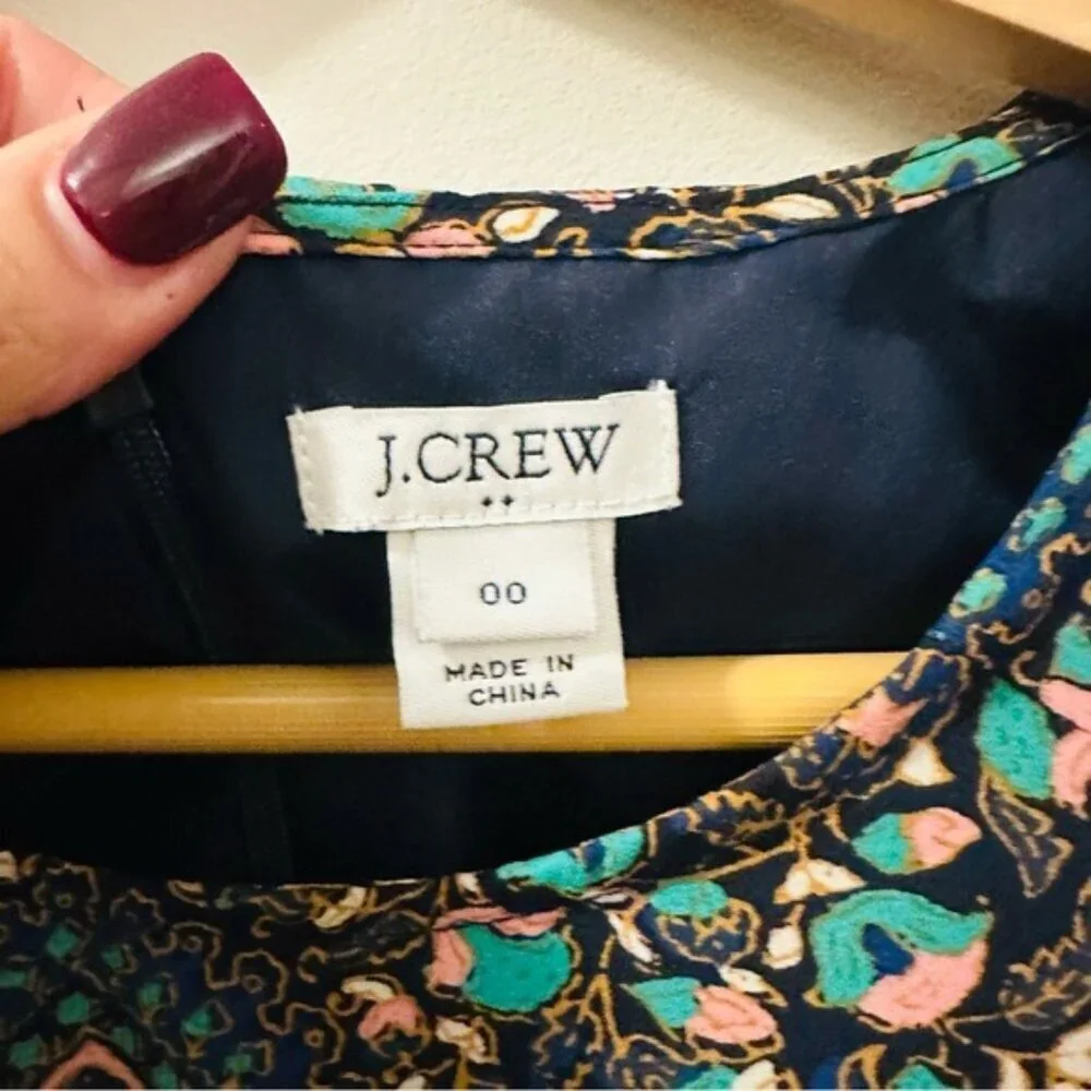 J.Crew Short-sleeve flutter Floral Patterned  Dress Navy Pink Begonia Size 00